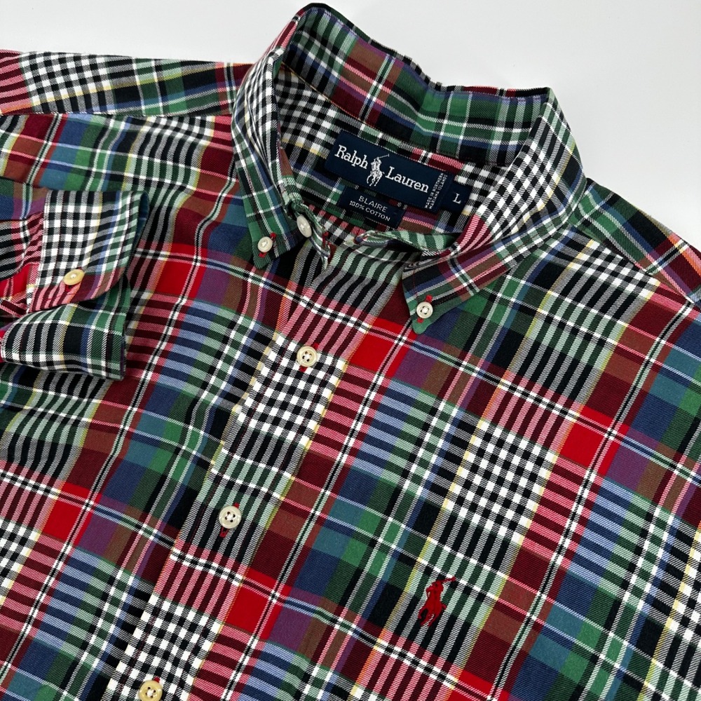Ralph Lauren Button Down Shirt Mens L Multicolor Blaire Plaid Long Sleeve Pony